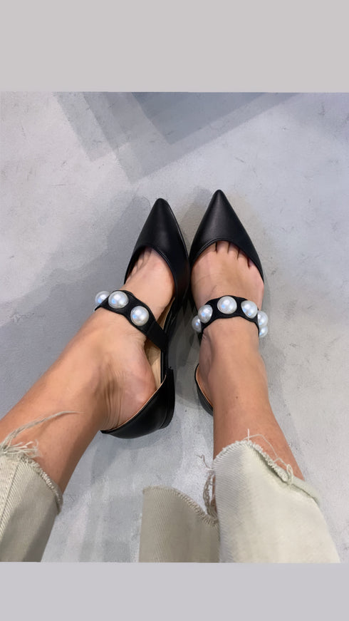 TALY İNCİLİ SİYAH DÜZ AYAKKABI